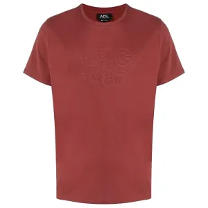 A.P.C Men's Hartman Embossed Logo T-shirt Burgundy S
