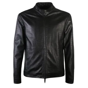 Armani Collezioni Men's Leather Bomber Jacket Black - BLACK XXL