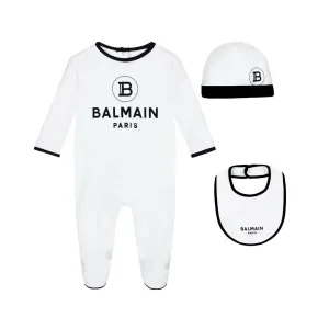 Balmain Monochrome Logo Cotton Babygrow Set Unisex White 18M