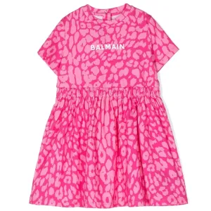 Balmain Baby Girls Leopard Print Jersey Dress Pink 36M