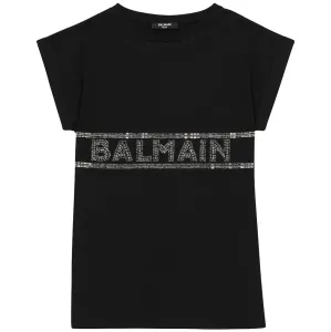 Balmain Girls Crystal Embellished Logo T-Shirt Dress Black - 8Y Black