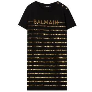 Balmain Girls Gold Stripe Dress Black 10Y