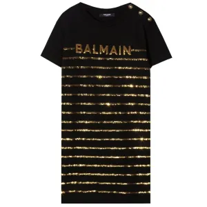 Balmain Girls Gold Stripe Dress Black 12Y
