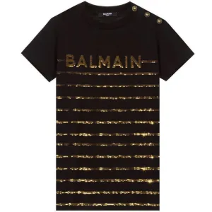 Balmain Girls Gold Stripe T-shirt Black 10Y #705957