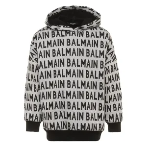 Balmain Boys All Over Logo Hoodie Grey 14Y