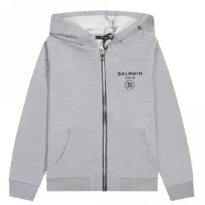Balmain Boys Logo Print Zipped Hoodie Grey 12Y