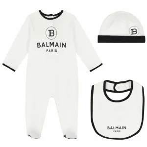 Balmain Unisex Cotton Babygrow Gift Set White 6M