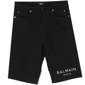 Balmain Boys Logo Print Denim Shorts Black 14Y