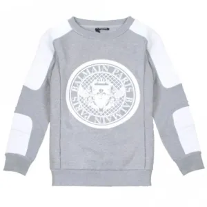 Balmain Boys Patch Emblem Logo Sweatshirt Grey 14Y