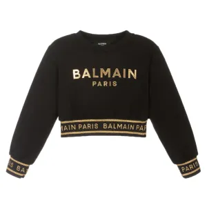 Balmain Girls Embroidered Crop Sweater Black 8Y