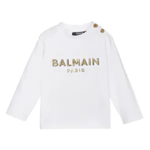 Balmain Baby Golden Logo T-shirt White Unisex 18M