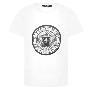 Balmain Boys Medallion Logo T-shirt White 12Y
