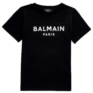 Balmain Boys Silver Tone Logo T-shirt Black 12Y