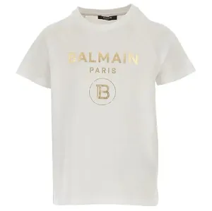 Balmain Girls Golden Logo T-shirt White 14Y