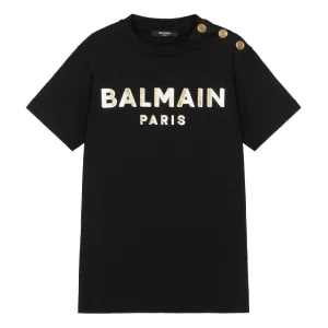 Balmain Unisex Golden Logo T-shirt Black 10Y