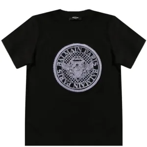Balmain Unisex Medallion Logo T-shirt Black 12Y
