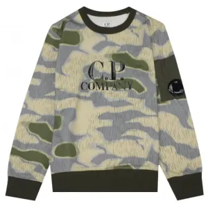 C.P Company Boys Camo Crewneck Sweater Ivy Green 4Y Khaki
