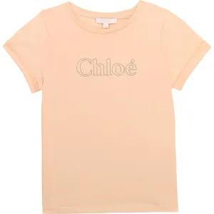 Chloé Girls Pale Pink Cotton Logo T-shirt 2Y