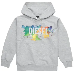 Diesel Boys Multicoloured Logo Print Cotton Sweatshirt Hoodie Grey 10Y