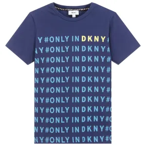 Dkny Boys Logo T-shirt Blue Cotton 10Y