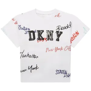 Dkny Girls Sequin Logo T-shirt White 16Y