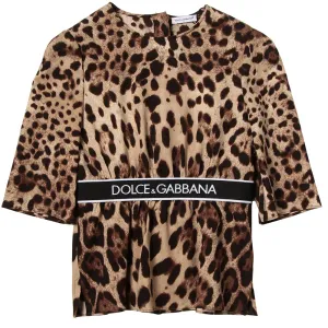Dolce & Gabbana Girls Leopard Print Blouse Brown 10Y