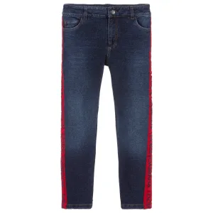 Dolce & Gabbana Boys Panel Jeans Blue Red Multi Coloured 10Y