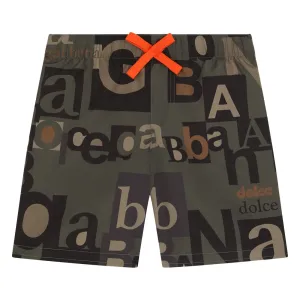 Dolce & Gabbana Boys Logo Print Swim Shorts Khaki 4Y