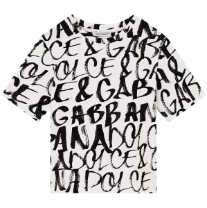 Dolce & Gabbana Boys Jersey T-shirt With Flocked Logo Print White 4Y