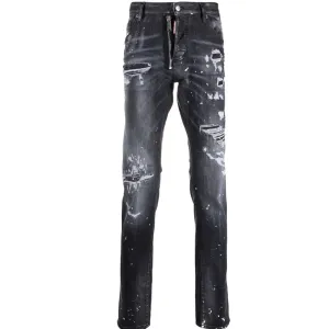 Dsquared2 Men's Distressed Paint-splatter Jeans Black 32W