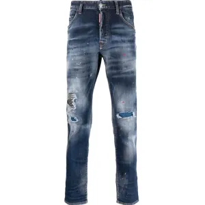 Dsquared2 Men's Distressed Paint Splatter Jeans Navy 32W