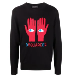 Dsquared2 Mens Eyes On Hand Knitted Sweater Black S