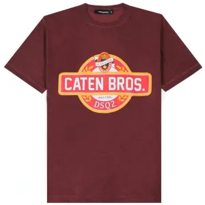 Dsquared2 Men's Caten Bros Logo T-shirt Burgundy XL