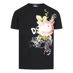 Dsquared2 Men's Graphic Dan Rose Print T-shirt Black S