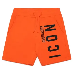 Dsquared2 Boys Icon Logo Cotton Shorts Orange 12Y