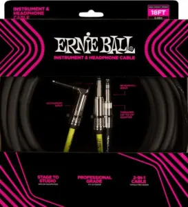 Ernie Ball Instrument and Headphone Cable Negro 50,5 cm Recto - Acodado