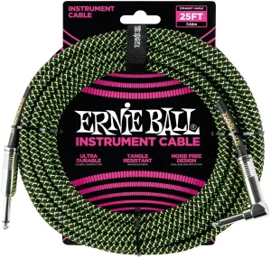 Ernie Ball P06066 Negro-Verde 7,5 m Recto - Acodado