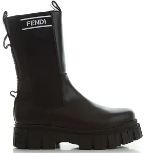 Fendi Girls Chunky Leather Boots Black Eu32