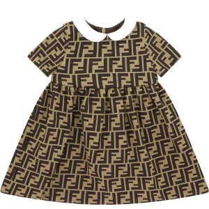 Fendi Baby Girls Collar Dress FF Print Brown 18M #731970