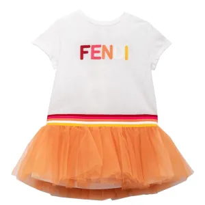 Fendi Baby Girls White Cotton Dress 9M Multi-coloured
