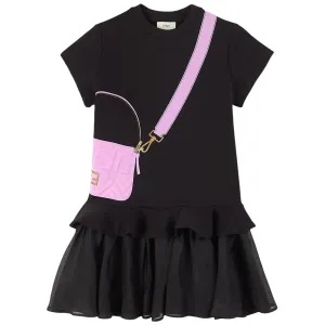 Fendi Girls Trompe L´Oeil Baguette Bag Dress Black 10A