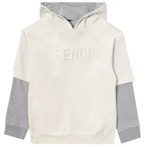 Fendi Boys Embossed Logo Hoodie White 10A