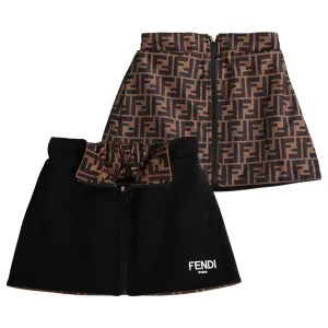 Fendi Girls Reversible Black & Monogram Print Skirt 12+