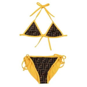 Fendi Girls 2 Piece FF Bikini Set Yellow/brown 12 Years Yellow