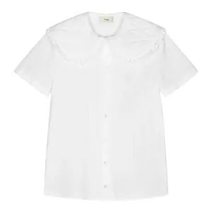Fendi Girls Cotton Poplin Logo Blouse White 6Y
