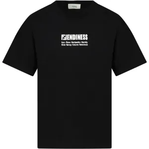 Fendi Unisex Kids Logo T-shirt Black 12Y