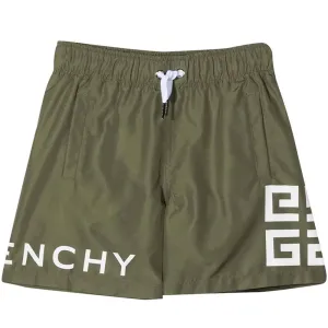Givenchy Boys Logo Swim-shorts Khaki 8Y