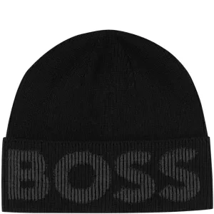 Hugo Boss Mens Front Logo Beanie One Size Black