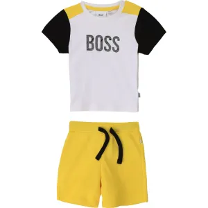 Hugo Boss Boys T-shirt And Shorts 2 Piece Set White & Yellow 12M