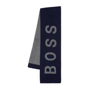 Hugo Boss Boys Blue & Grey Cotton Logo Scarf ONE Size